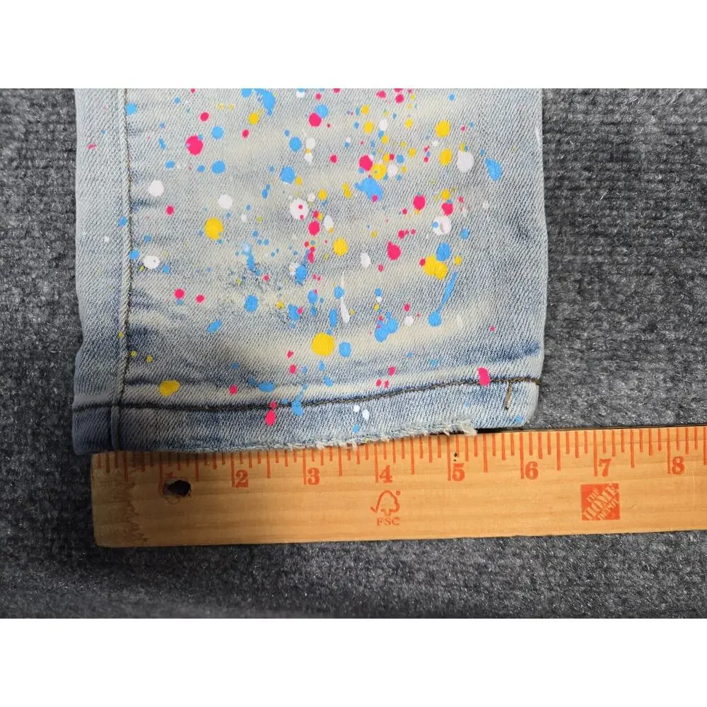 Tulones Jeans Mens 44x33 Distressed Skinny Paint Splatter Denim Stretch Hip Hop